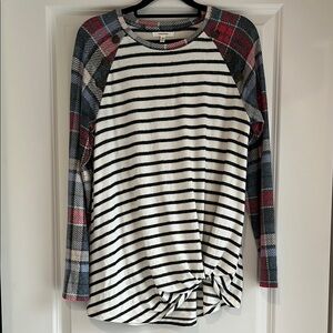 Striped and Plaid Long Sleeve Top